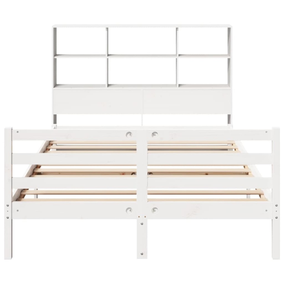 Pat cu bibliotecă fără saltea, alb, 140x190 cm, lemn masiv pin - 3 | YEO
