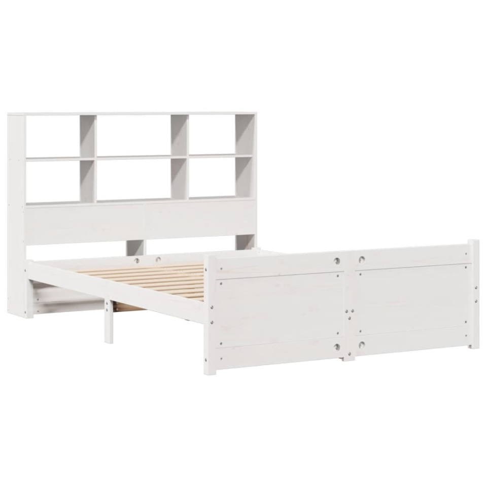 Pat cu bibliotecă fără saltea, alb, 140x200 cm, lemn masiv pin - 2 | YEO