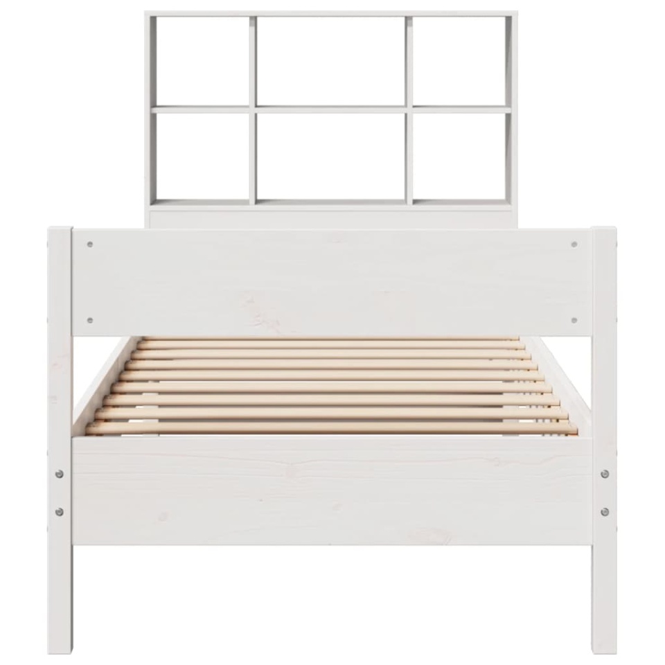 Pat cu bibliotecă fără saltea, alb, 90x200 cm, lemn masiv pin - 3 | YEO