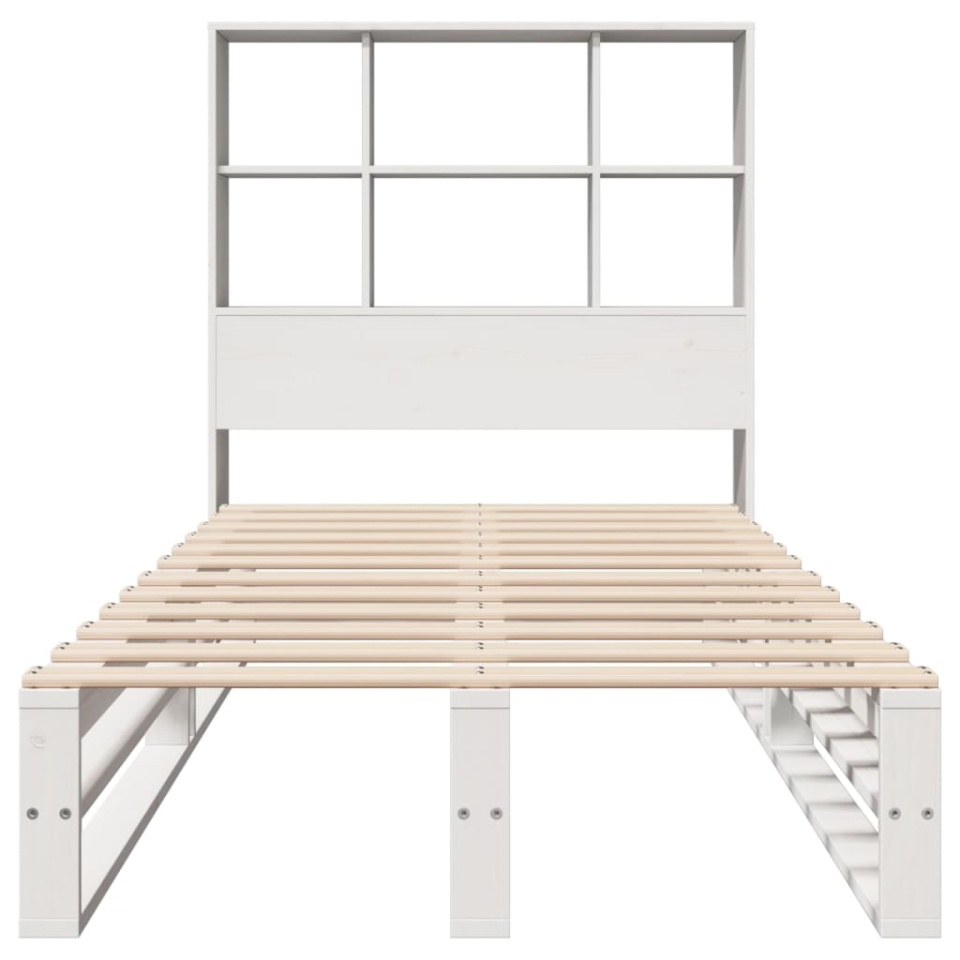 Pat cu bibliotecă fără saltea, alb, 90x200 cm, lemn masiv - 3 | YEO