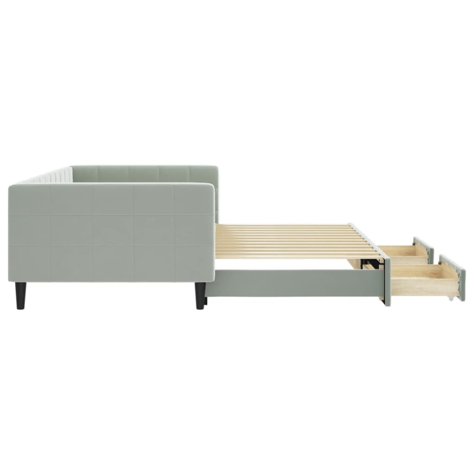 Pat de zi cu extensie și sertare gri deschis 100x200 cm catifea - 3 | YEO