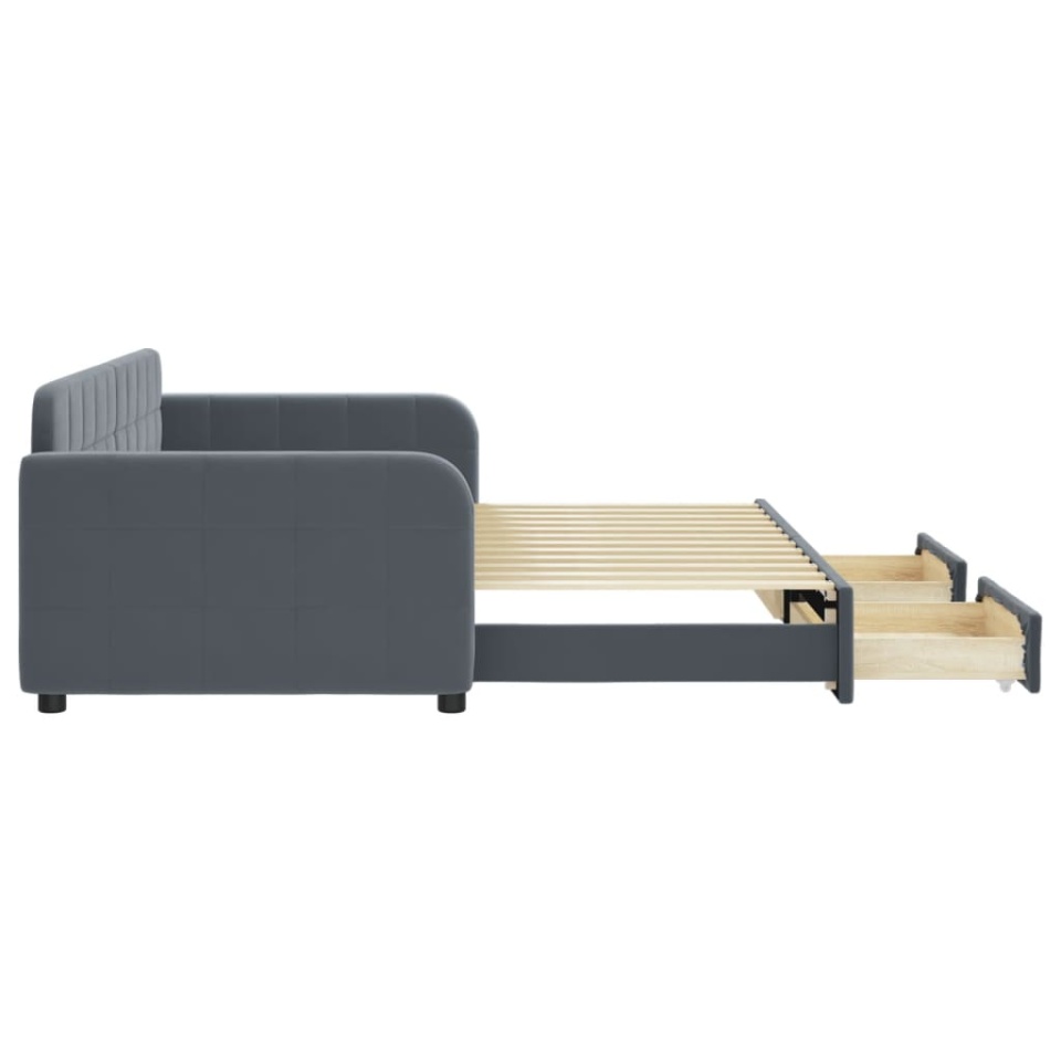 Pat de zi cu extensie și sertare gri închis 90x200 cm catifea - 3 | YEO