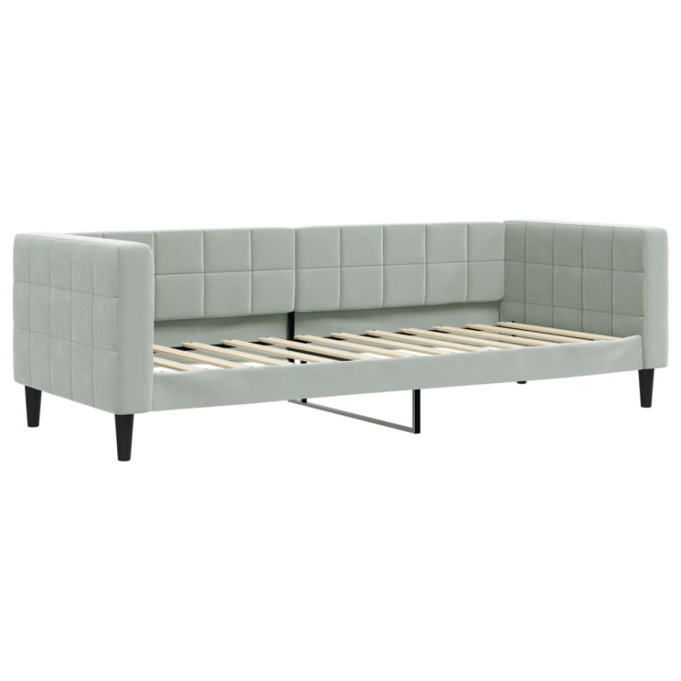 Pat de zi cu saltea, gri deschis, 90x200 cm, catifea - 2 | YEO