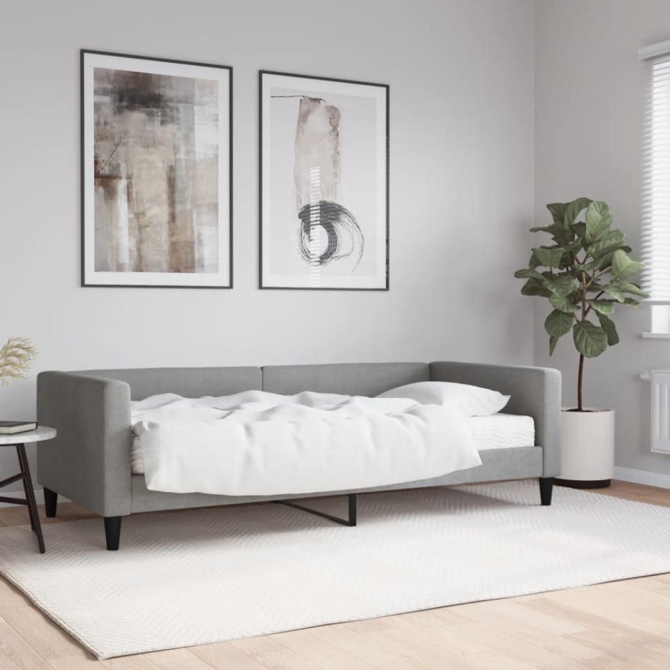 Pat de zi cu saltea, gri deschis, 90x200 cm, textil