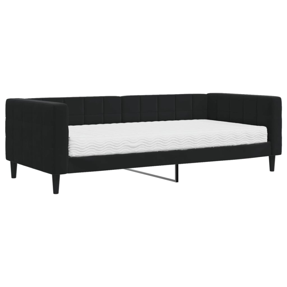 Pat de zi cu saltea, negru, 90x200 cm, catifea - 1 | YEO
