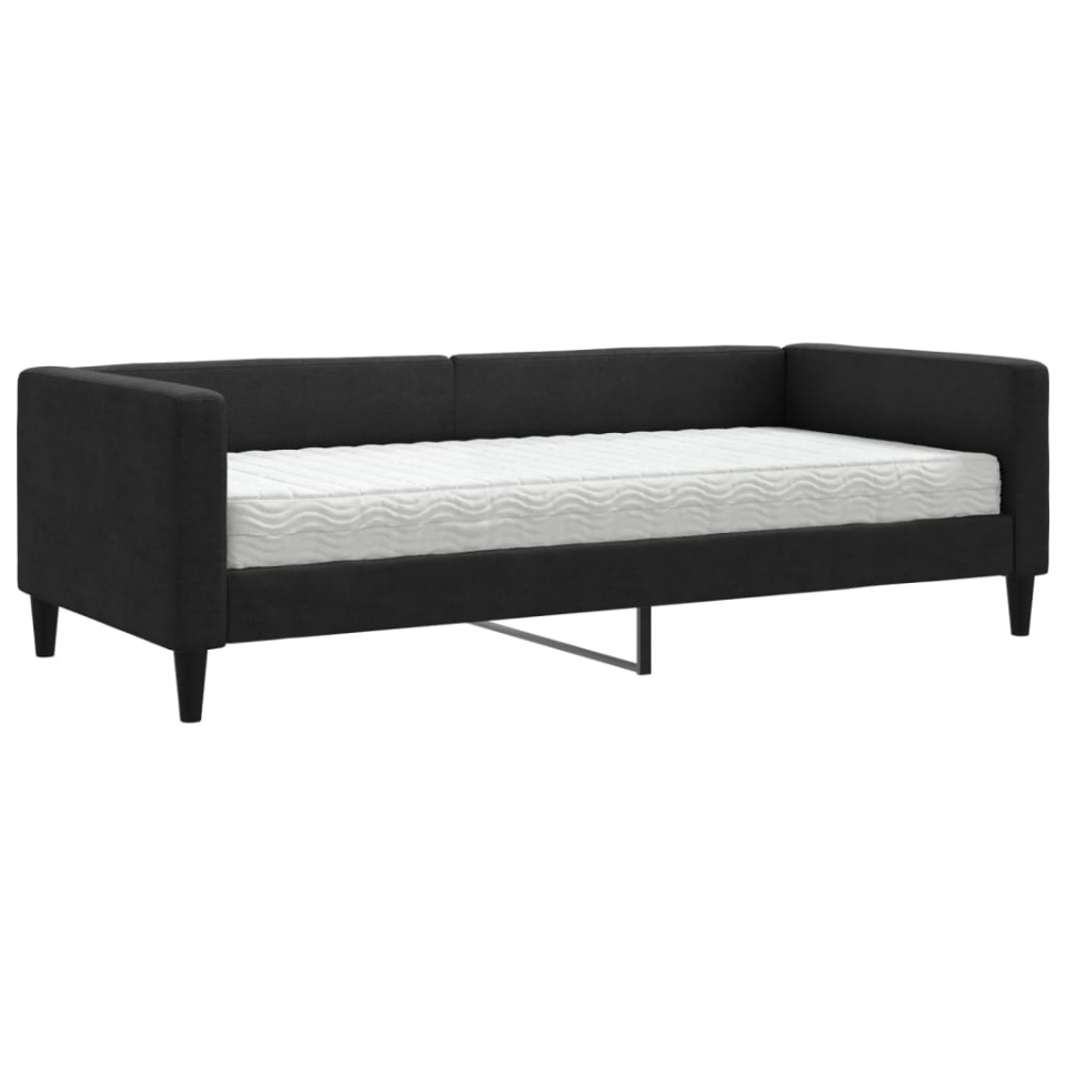 Pat de zi cu saltea, negru, 90x200 cm, textil - 1 | YEO