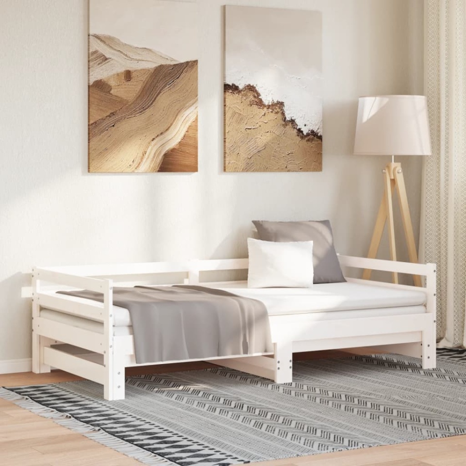 Pat extensibil de zi, alb, 2x(90x200) cm, lemn masiv de pin