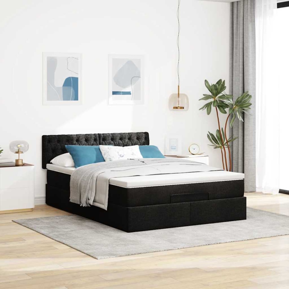 Pat otoman cu saltea negru 140x200 cm stofa - 2 | YEO