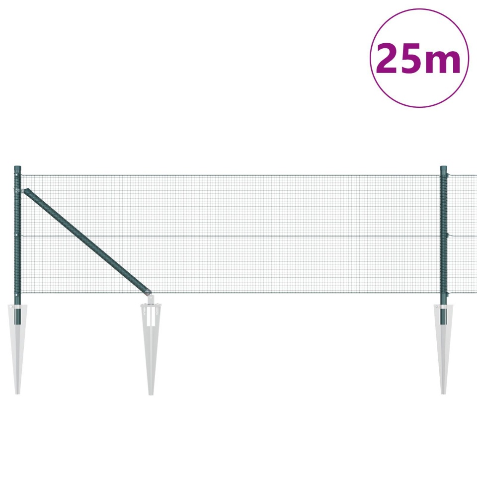 Plasa Sudată cu 13 Stâlpi Inclusi Verde 0.5x25 m Oțel - 2 | YEO