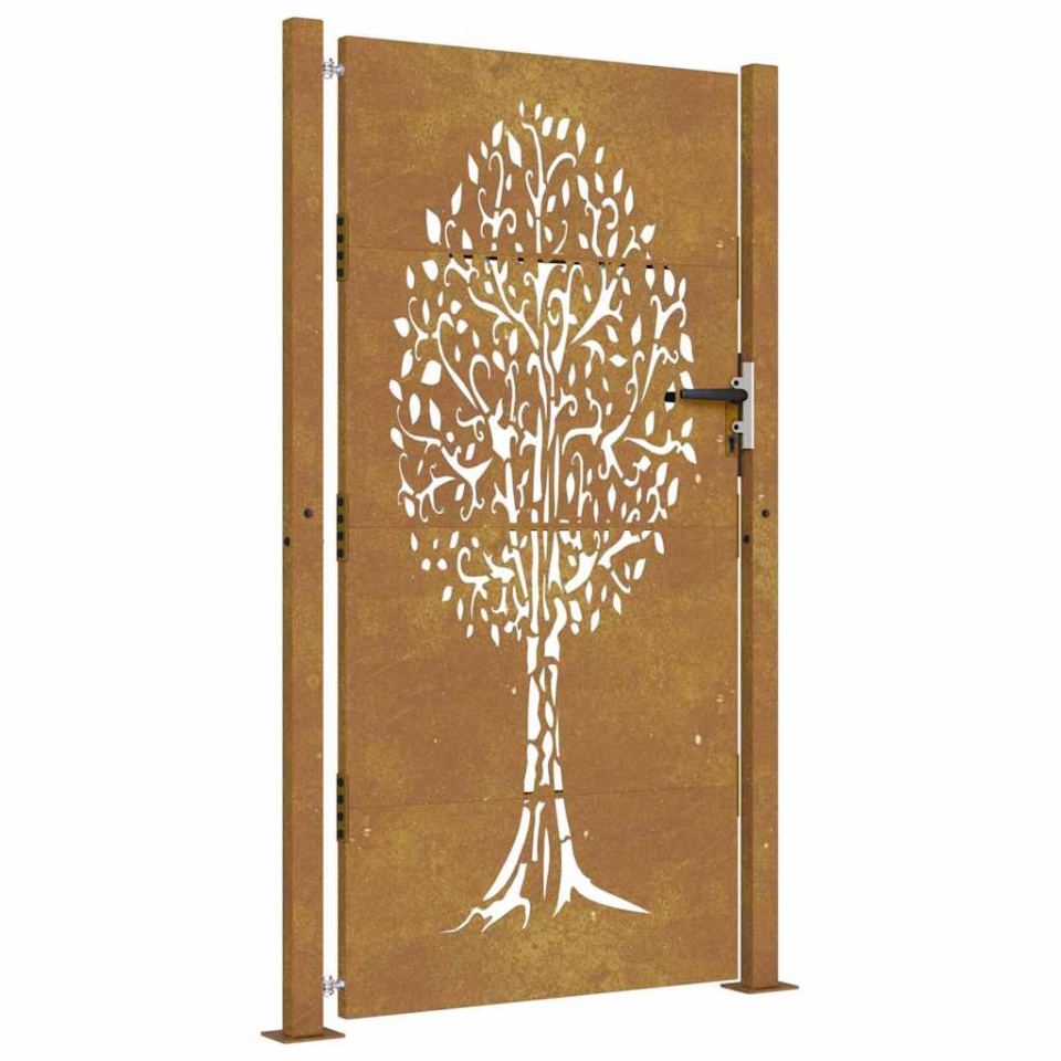 Poartă de grădină, 105x205 cm, oțel corten, model copac - 1 | YEO