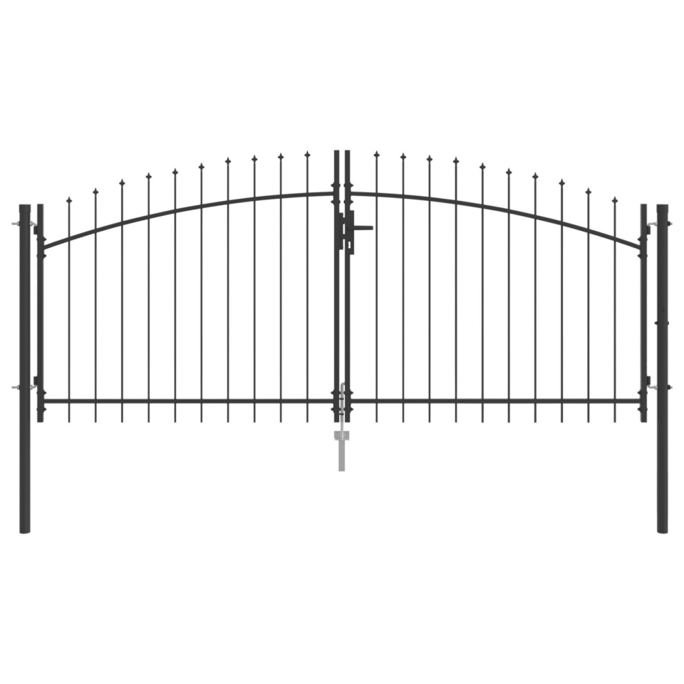 Poartă de Grădină cu Vârf în Formă de Lance Dublă Swing Gri 125x300 cm Oțel - 1 | YEO