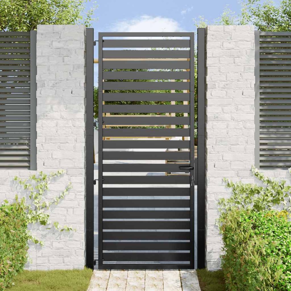 Poarta de gradina incuiata neagra 100x200 cm aluminiu - 2 | YEO