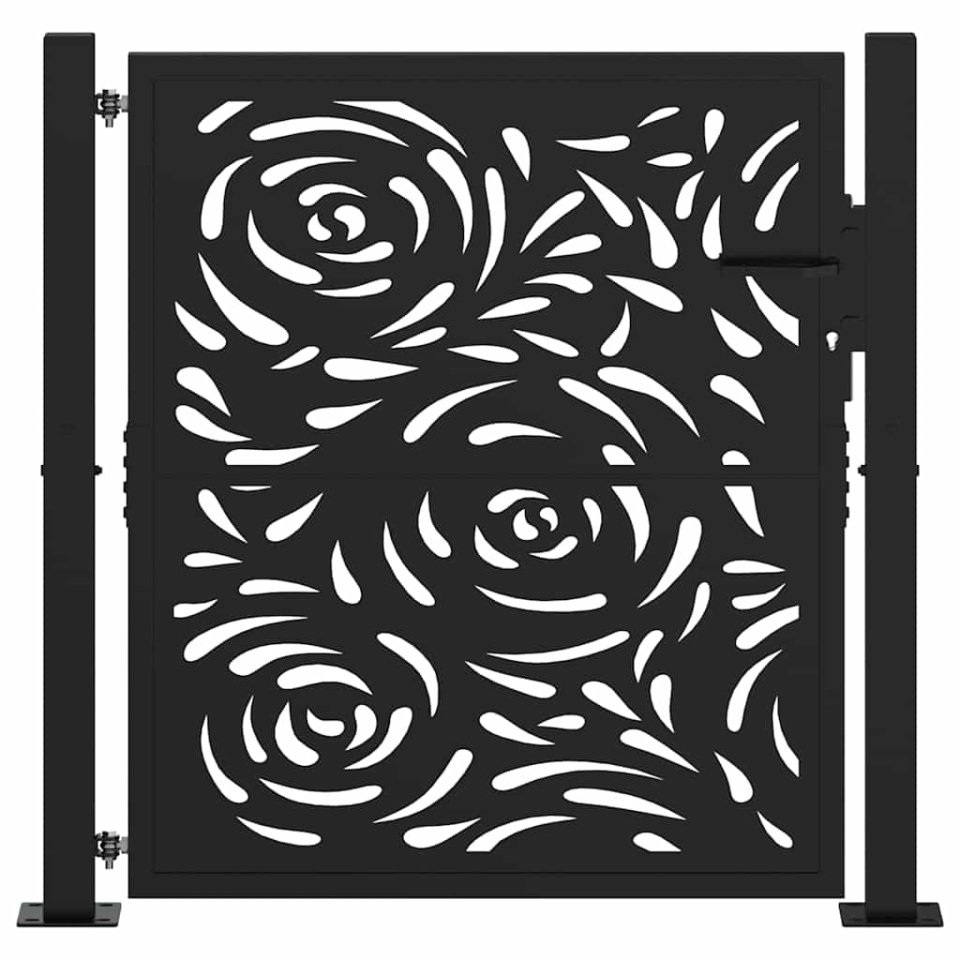 Poarta de gradina neagra 105x105 cm design flacara din otel - 2 | YEO