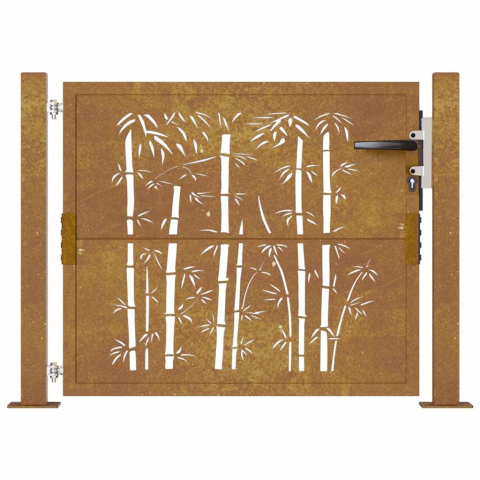 Poartă pentru grădină, 105x105 cm, oțel corten, model bambus - 3 | YEO
