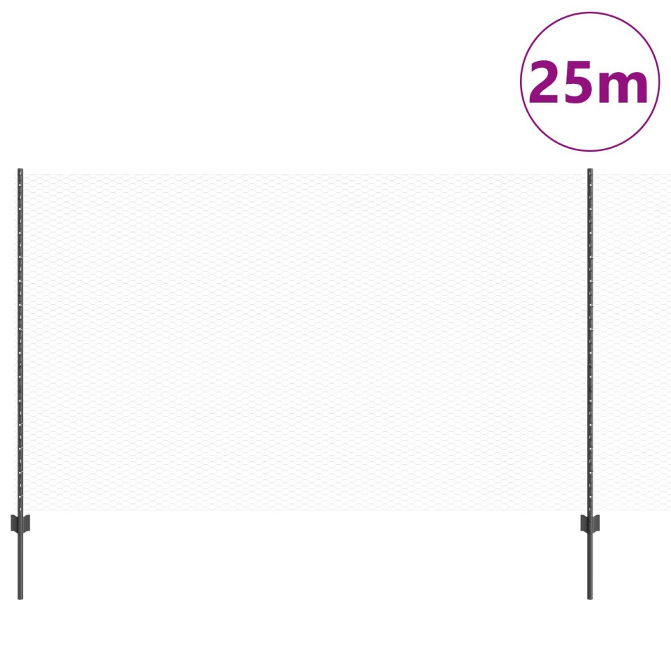 Posturi de Gard 22 pcs U-Channel Gri 140 cm Oțel, Gard Hexagonal Gri 1,4x25 m Oțel - 2 | YEO