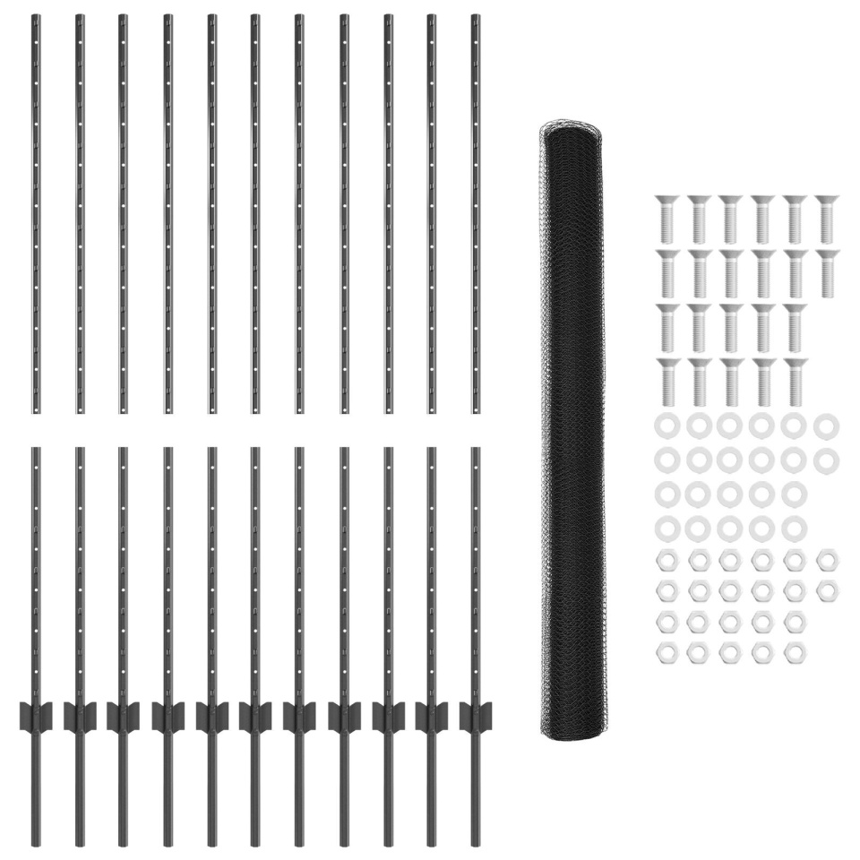 Posturi Gard 22 buc U-Channel Gri 140 cm Oțel, Gard Hexagonal Gri 1.4x25 m Oțel - 3 | YEO
