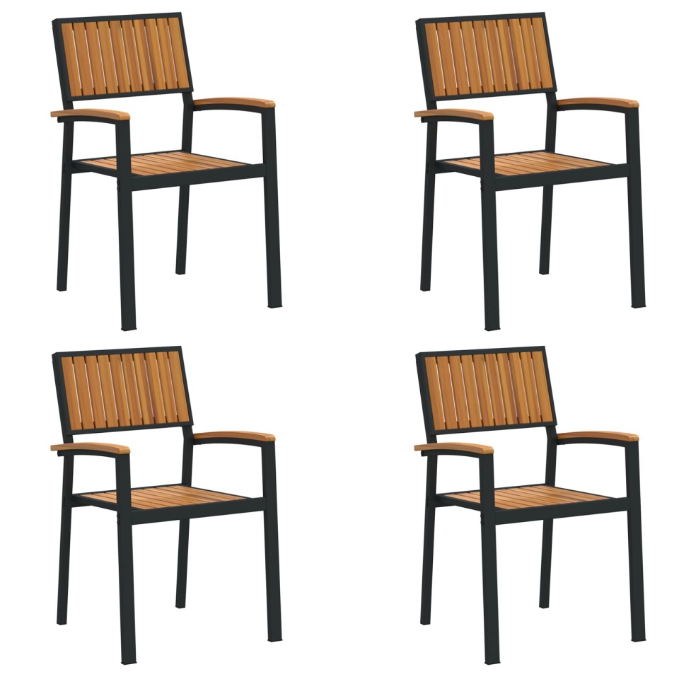 Scaune de exterior 4 bucăți Stivuilabile Negru Lemn Solid de Acacia&Metal - 1 | YEO