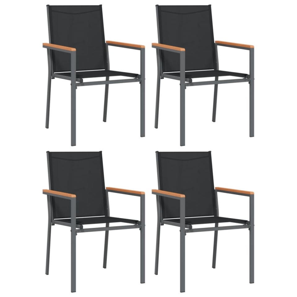 Scaune de grădină, 4 buc., negru, 55x61,5x90 cm, textilenă&oțel - 1 | YEO