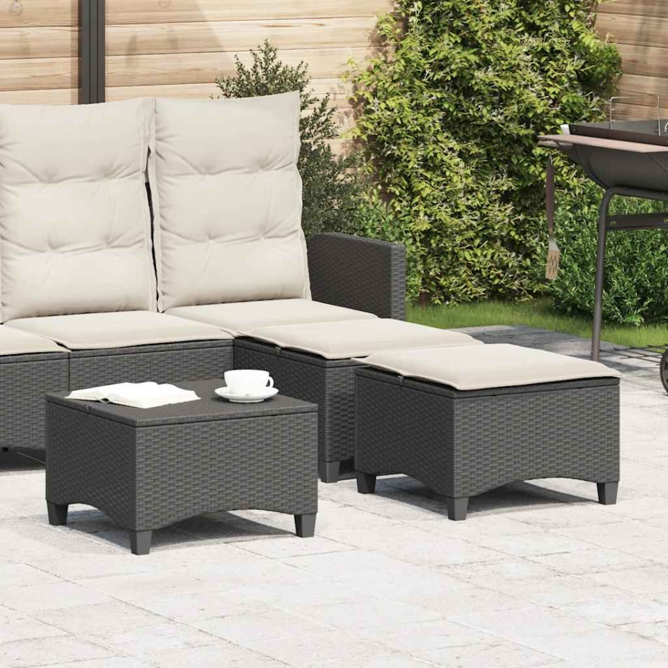 Scaune de grădină cu perne 2 buc Negru 55x55x36 cm Poly Ratan
