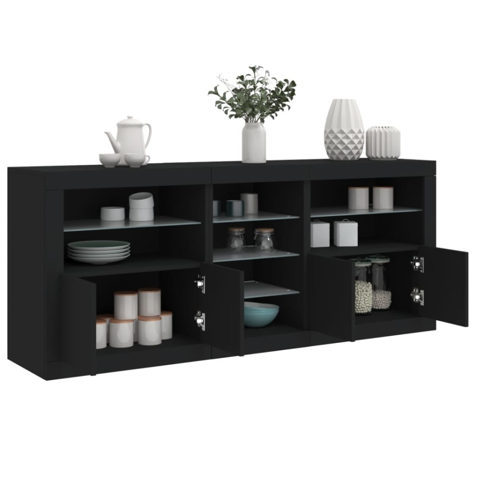 Servantă cu lumini LED, negru, 162x37x67 cm