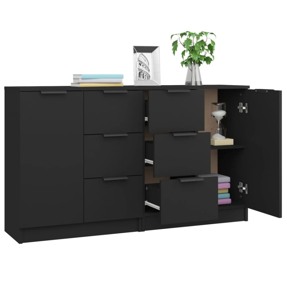 Servante, 2 buc., negru, 60x30x70 cm, lemn compozit - 3 | YEO