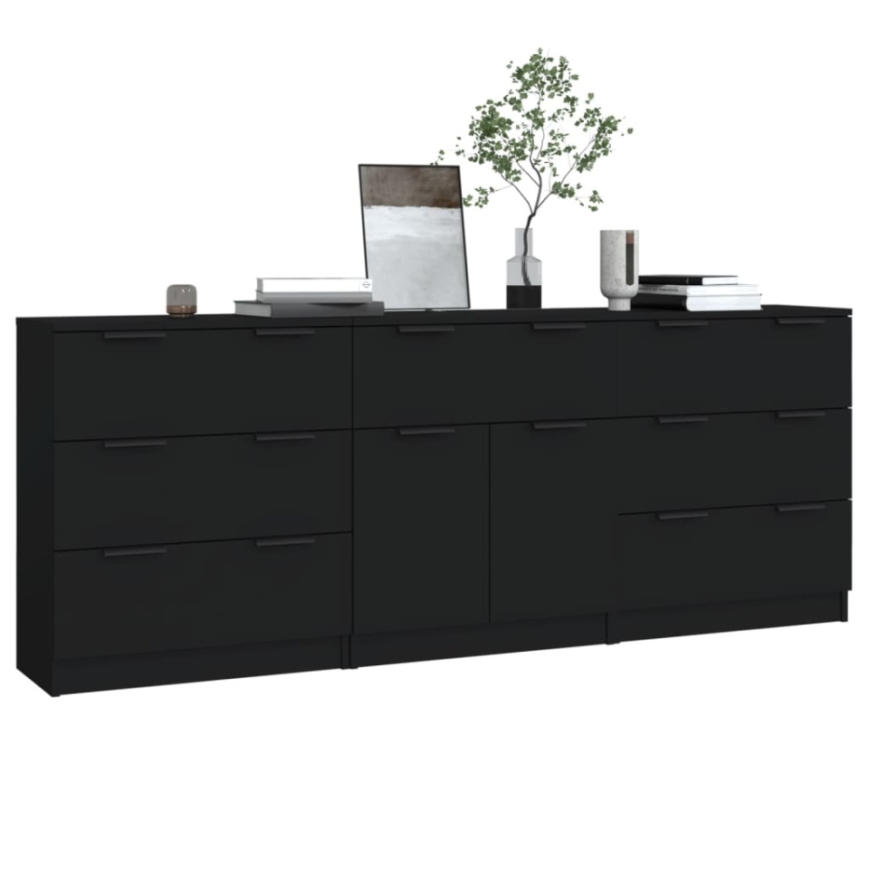 Servante, 3 piese, negru, lemn prelucrat - 2 | YEO