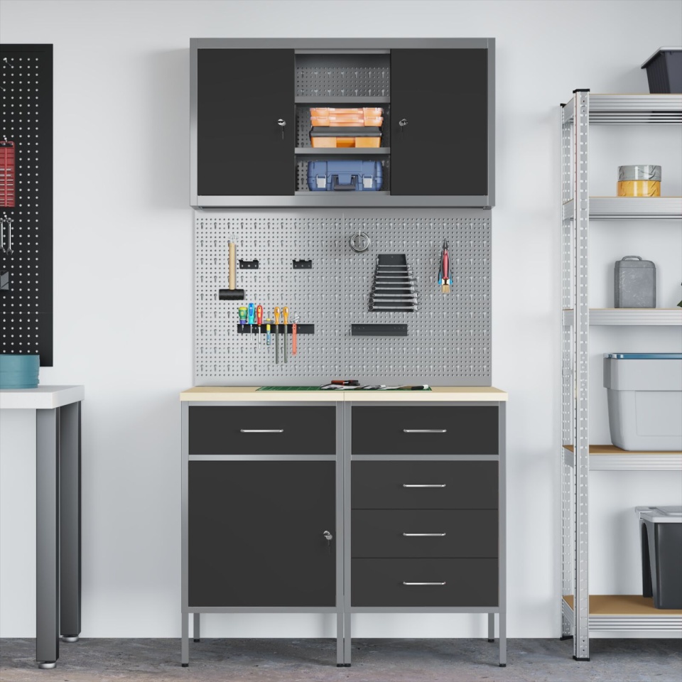 Set banc de lucru 5 piese oțel negru - 3 | YEO