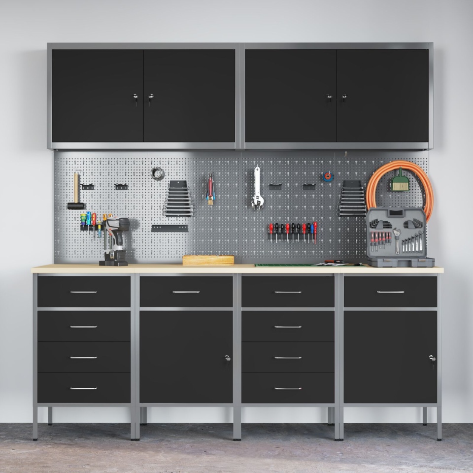 Set birou și tablă pegboard , 10 piese, MDF negru și metal - 3 | YEO