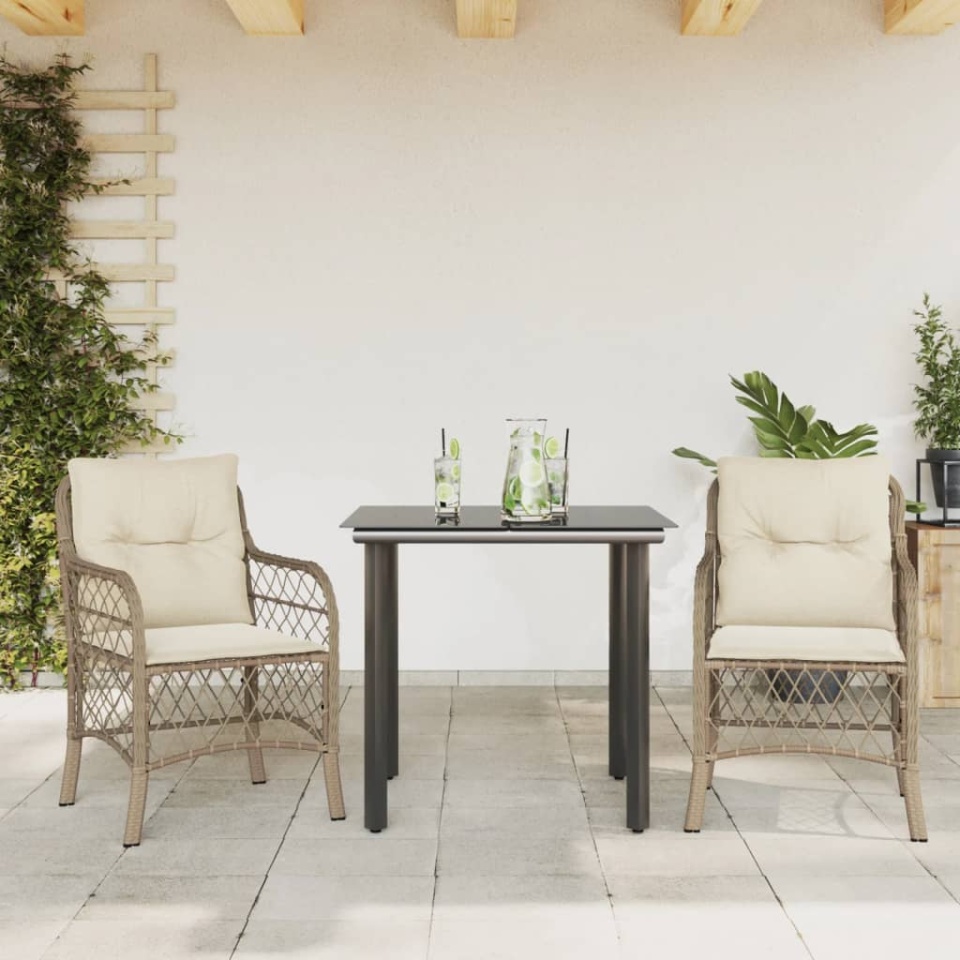 Set bistro cu perne, 3 piese, bej, poliratan