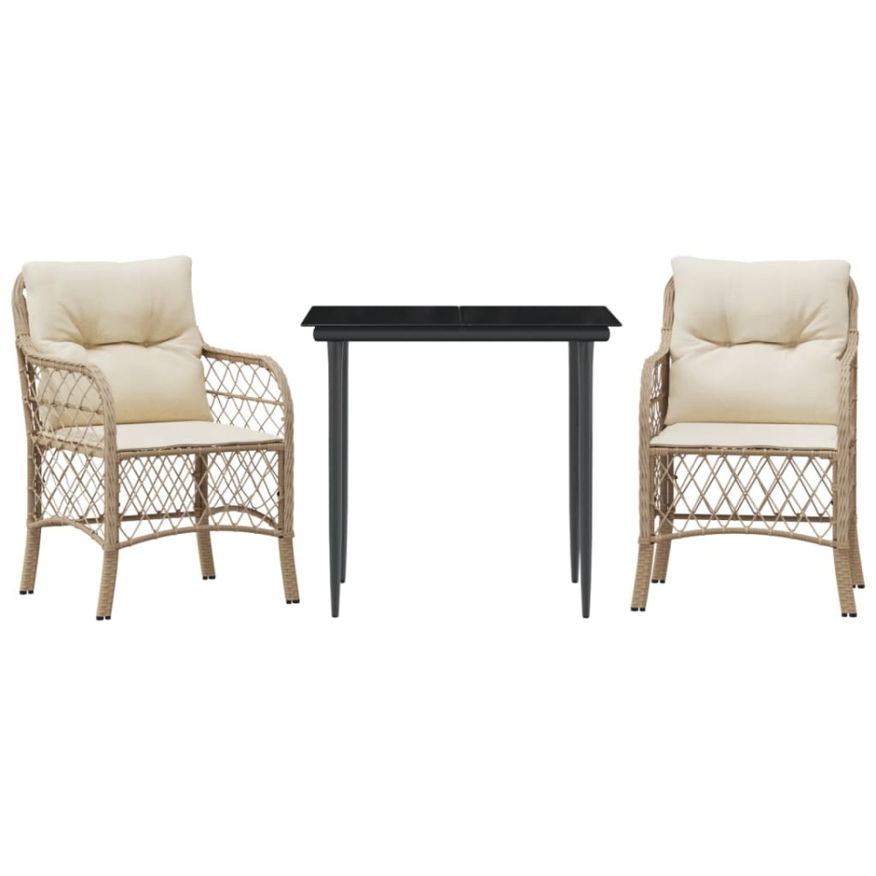 Set bistro cu perne, 3 piese, bej, poliratan - 1 | YEO