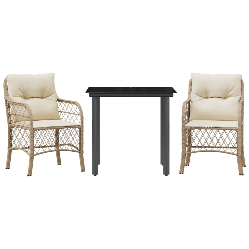 Set bistro cu perne, 3 piese, bej, poliratan - 1 | YEO