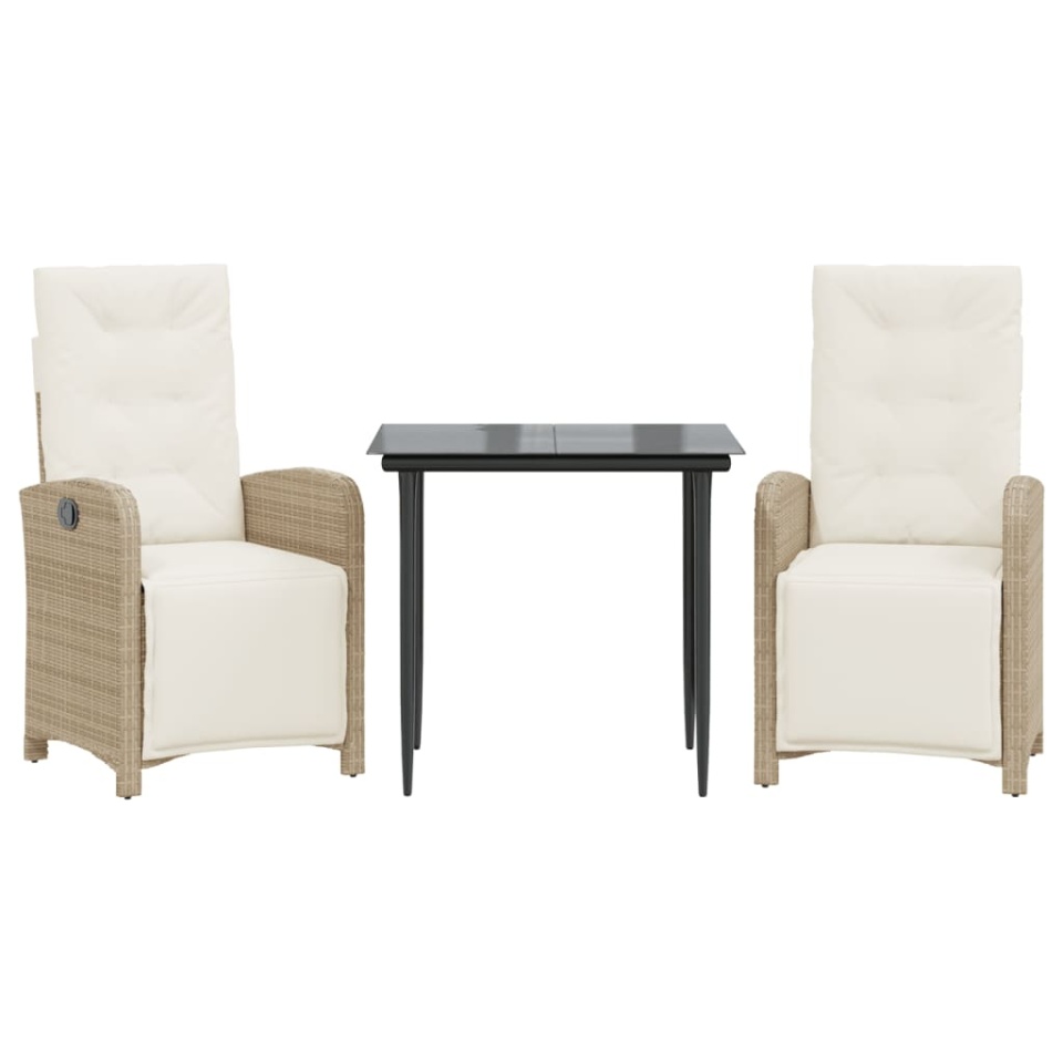 Set bistro cu perne, 3 piese, bej, poliratan - 1 | YEO