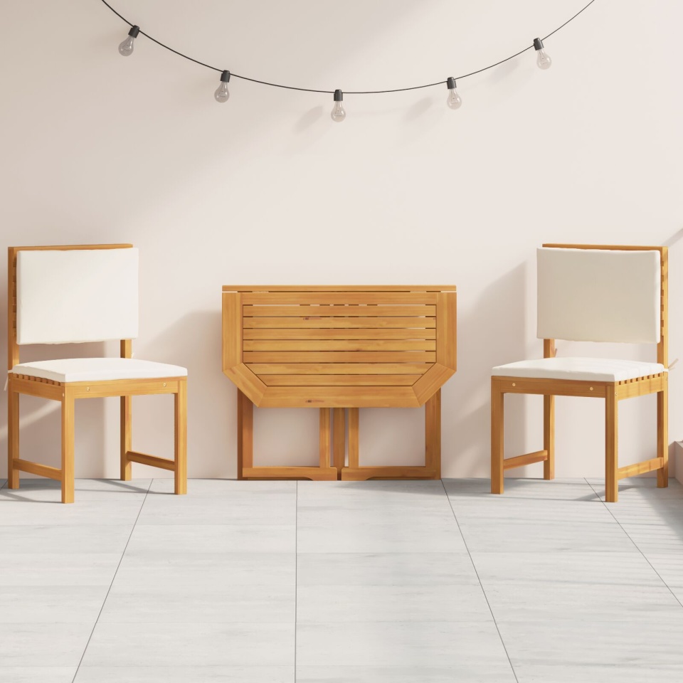 Set Bistro de Grădină 3 Piese cu Perne din Lemn Masiv de Acacia