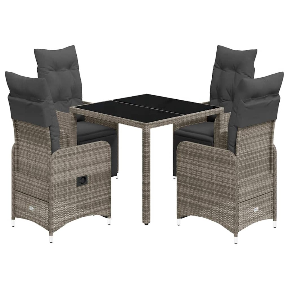 Set bistro de grădină cu perne, 5 piese, gri, poliratan - 1 | YEO