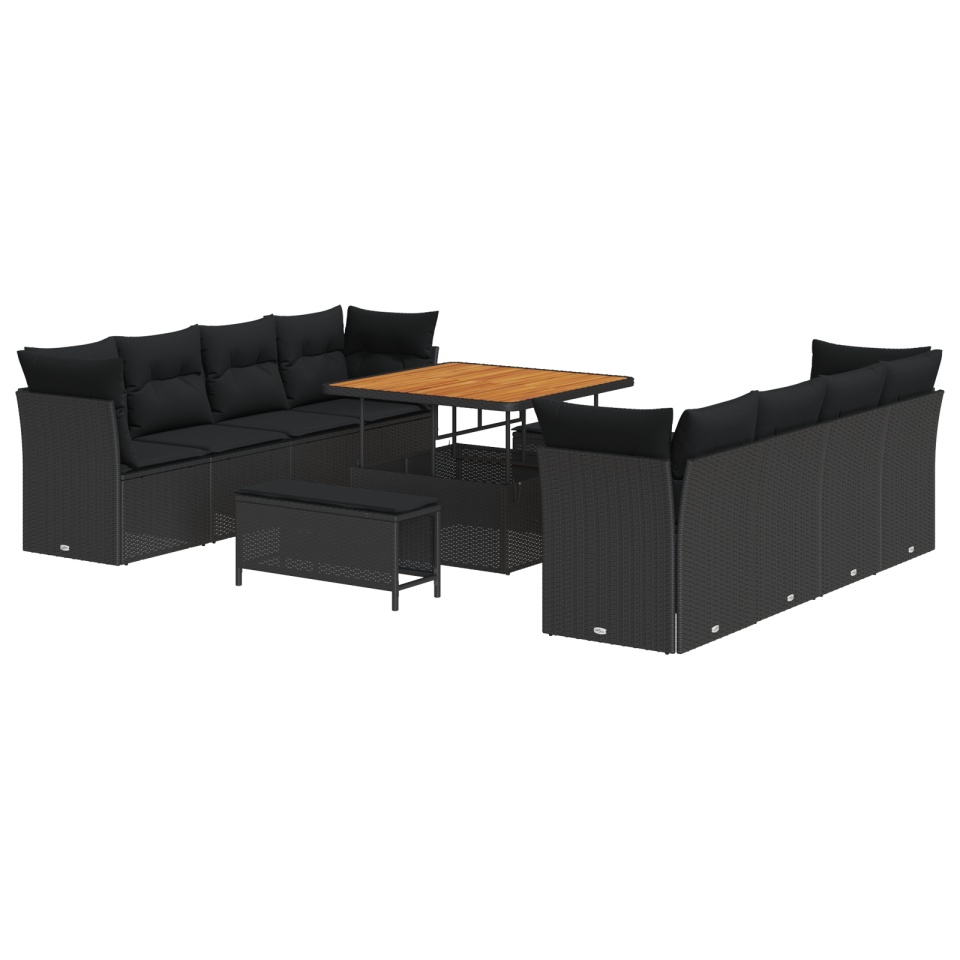 Set canapea 11 piese cu perne Ratan Polipropilenă Negru, Set dining grădină 3 piese cu perne Ratan Polipropilenă Negru - 1 | YEO