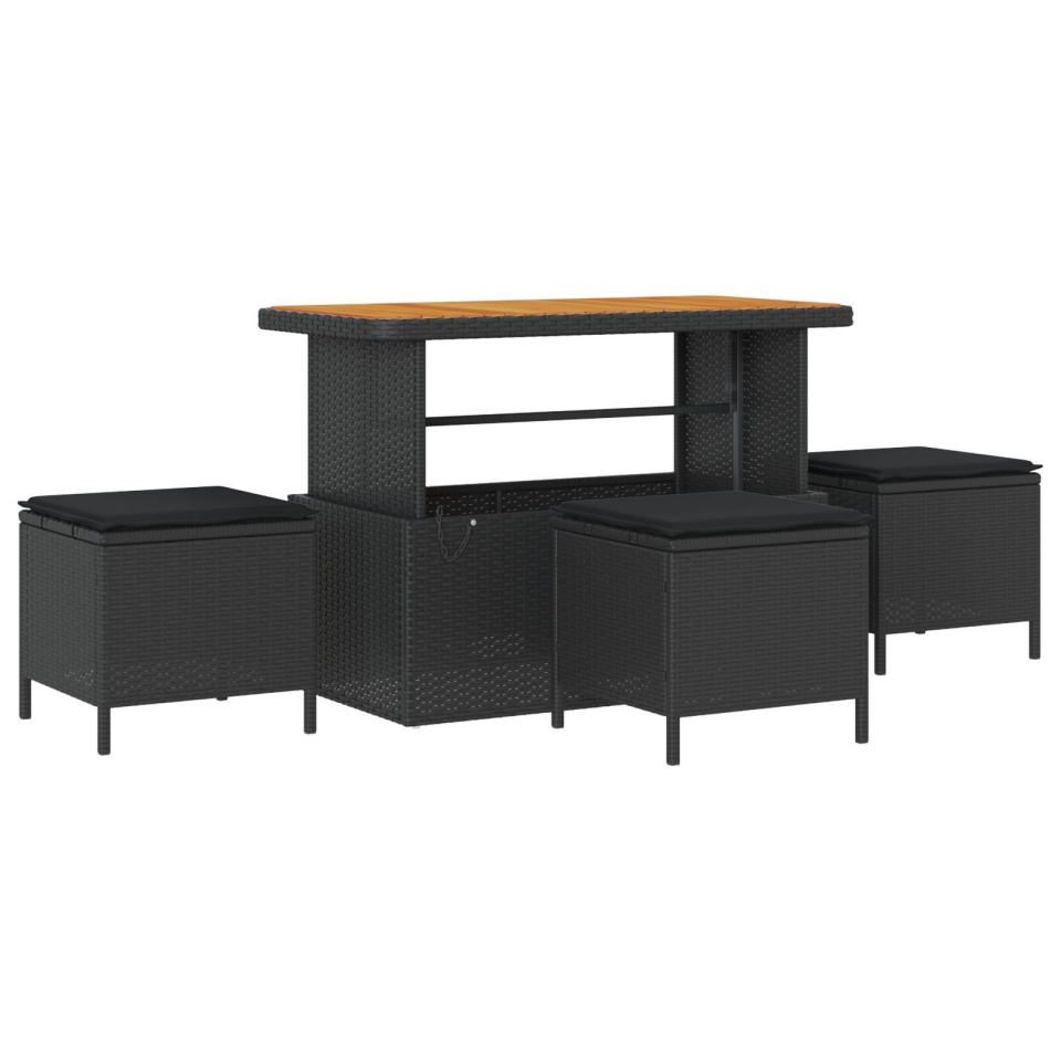 Set Canapea Grădină de 13 Piese cu Perne Ratan Poli Negru, Set Dining Grădină de 4 Piese cu Perne Ratan Poli Negru - 3 | YEO