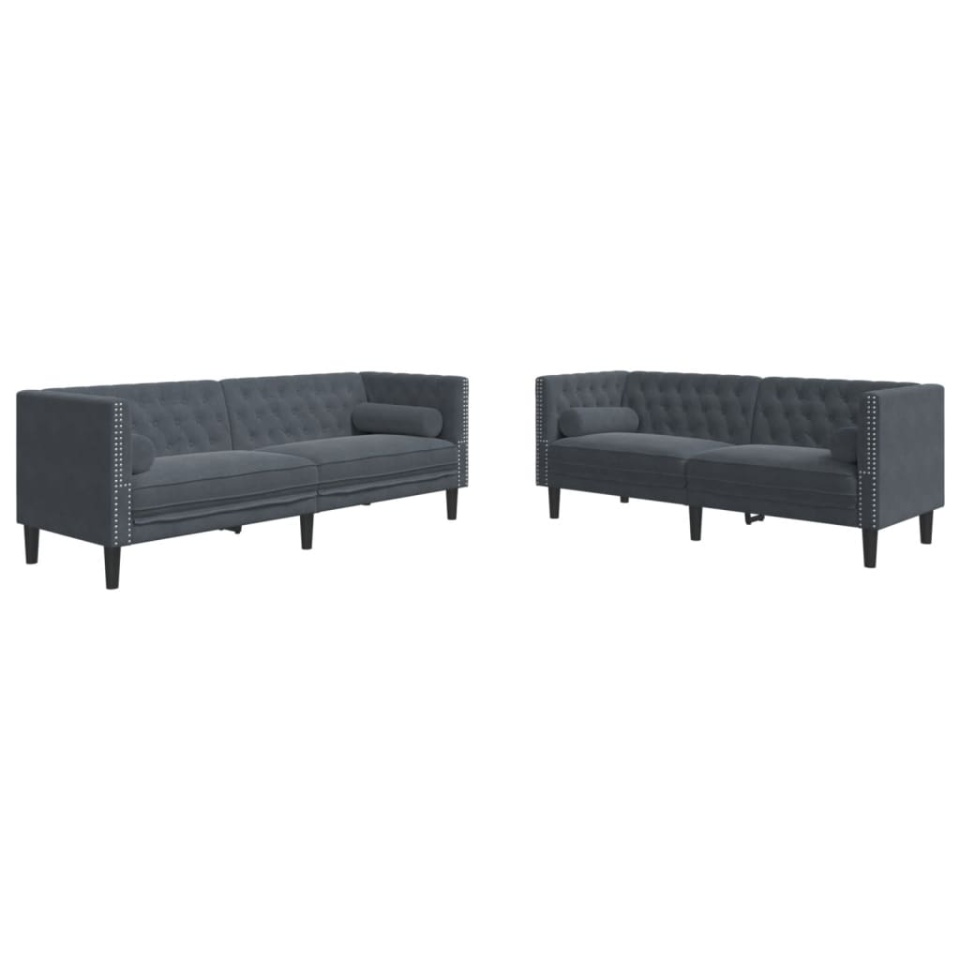 Set canapele Chesterfield cu perne rulou, 2 piese, gri, catifea - 1 | YEO