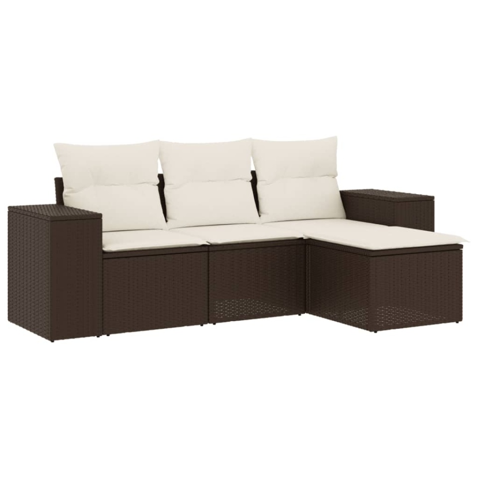Set canapele de grădină, 4 piese, cu perne, maro poliratan maro - 1 | YEO