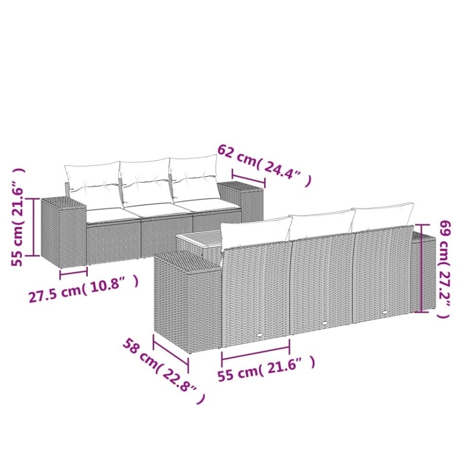 Set canapele de grădină, 7 piese, cu perne, bej, poliratan - 2 | YEO