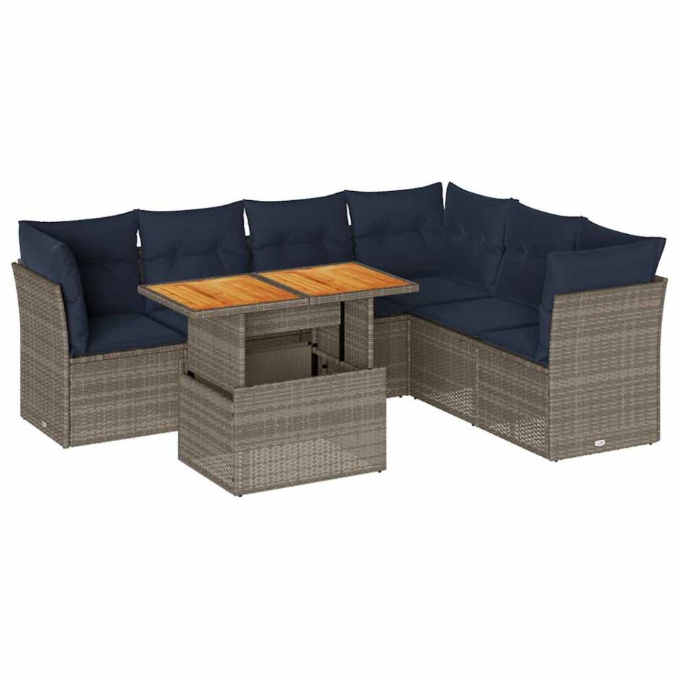 Set canapele de grădină, 7 piese, cu perne, gri, poliratan - 1 | YEO