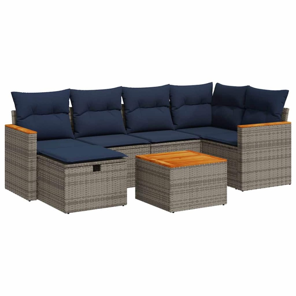Set canapele de grădină, 7 piese, cu perne, gri, poliratan - 1 | YEO