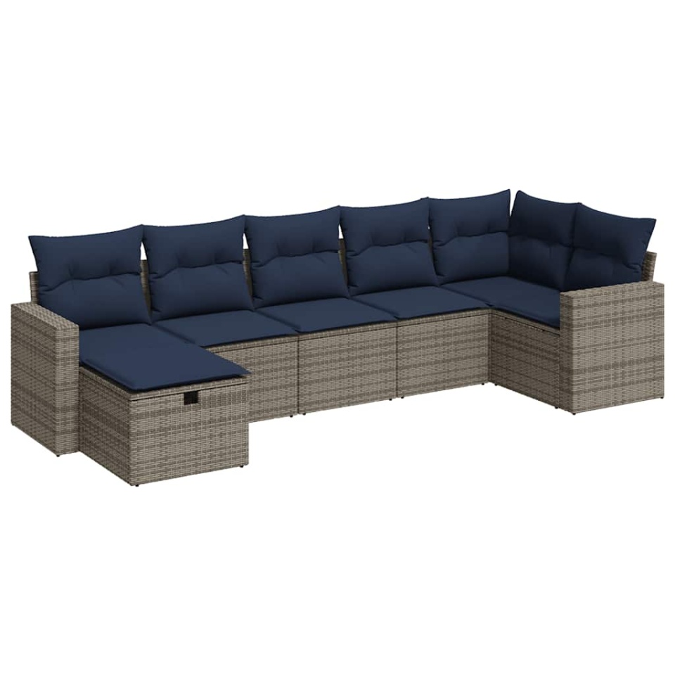 Set canapele de grădină, 7 piese, cu perne, gri, poliratan - 1 | YEO