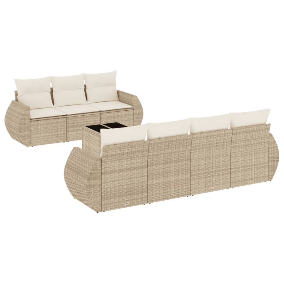 Set canapele de grădină, 8 piese, cu perne, bej, poliratan - 1 | YEO