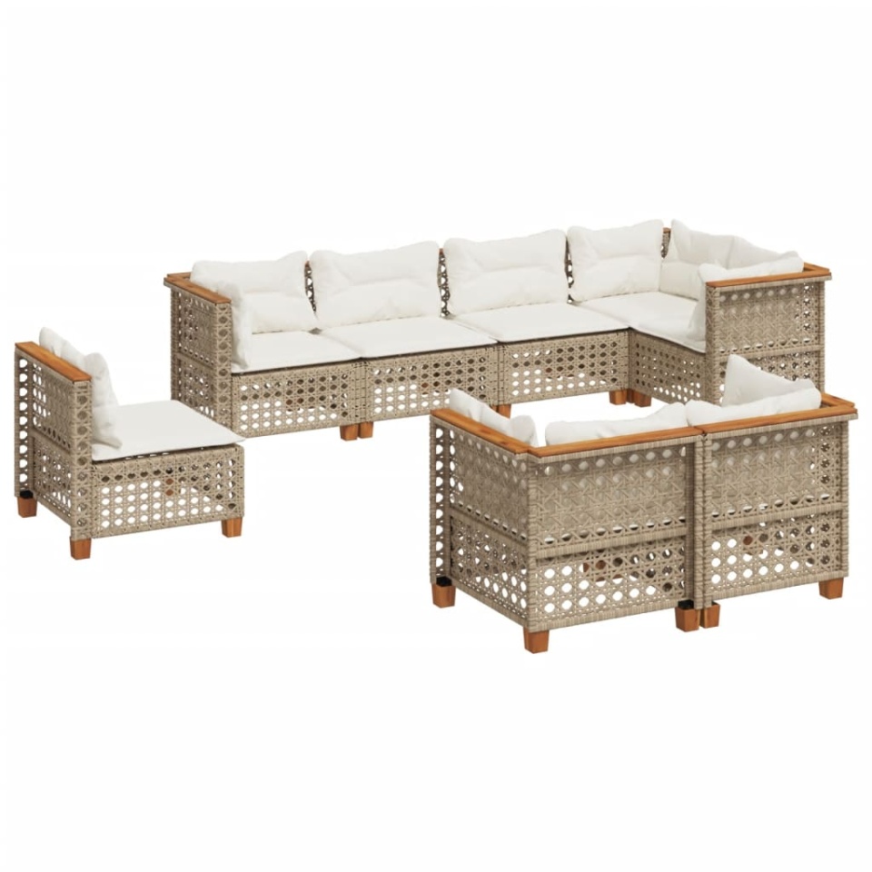 Set canapele de grădină, 8 piese, cu perne, bej, poliratan - 1 | YEO