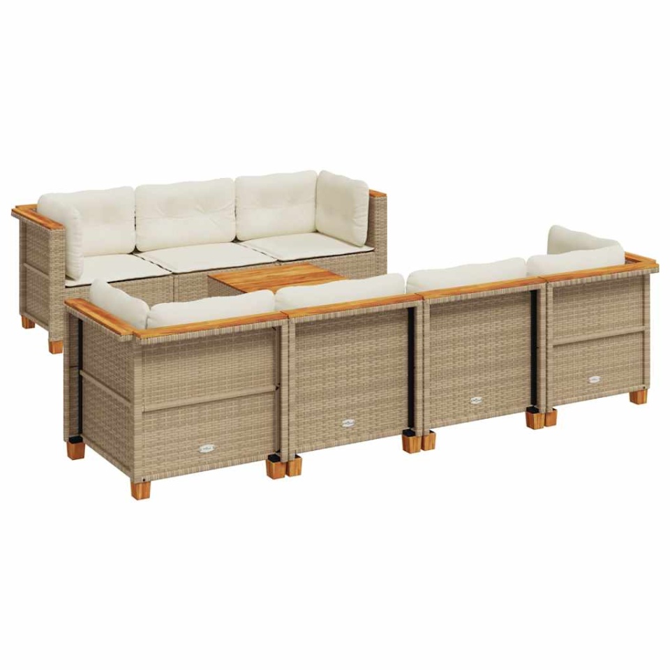 Set canapele de grădină, 8 piese, cu perne, bej, poliratan - 1 | YEO