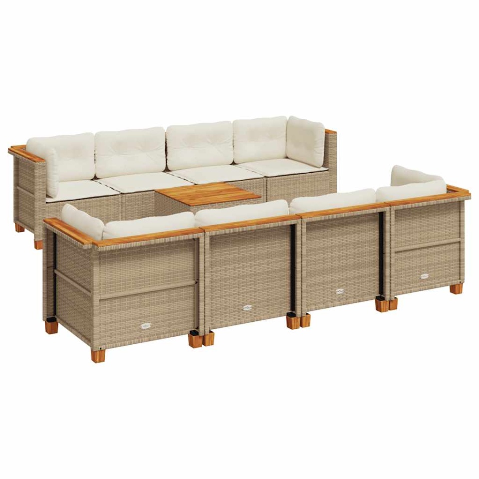 Set canapele de grădină, 9 piese, cu perne, bej, poliratan - 1 | YEO