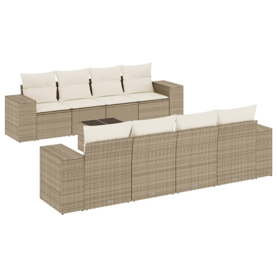 Set canapele de grădină, 9 piese, cu perne, bej, poliratan - 1 | YEO