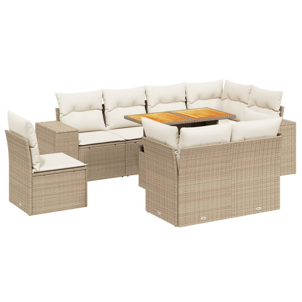 Set canapele de grădină, 9 piese, cu perne, bej, poliratan - 1 | YEO
