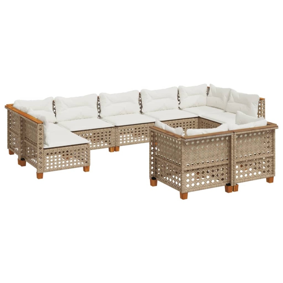 Set canapele de grădină, 9 piese, cu perne, bej, poliratan - 1 | YEO