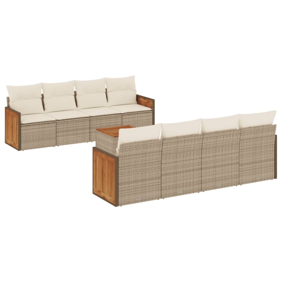 Set canapele de grădină, 9 piese, cu perne, bej, poliratan - 1 | YEO